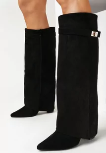 Czarne Kozaki na Słupku z Wywiniętą Cholewką Gafsena - Kozaki damskie - miniaturka - grafika 1