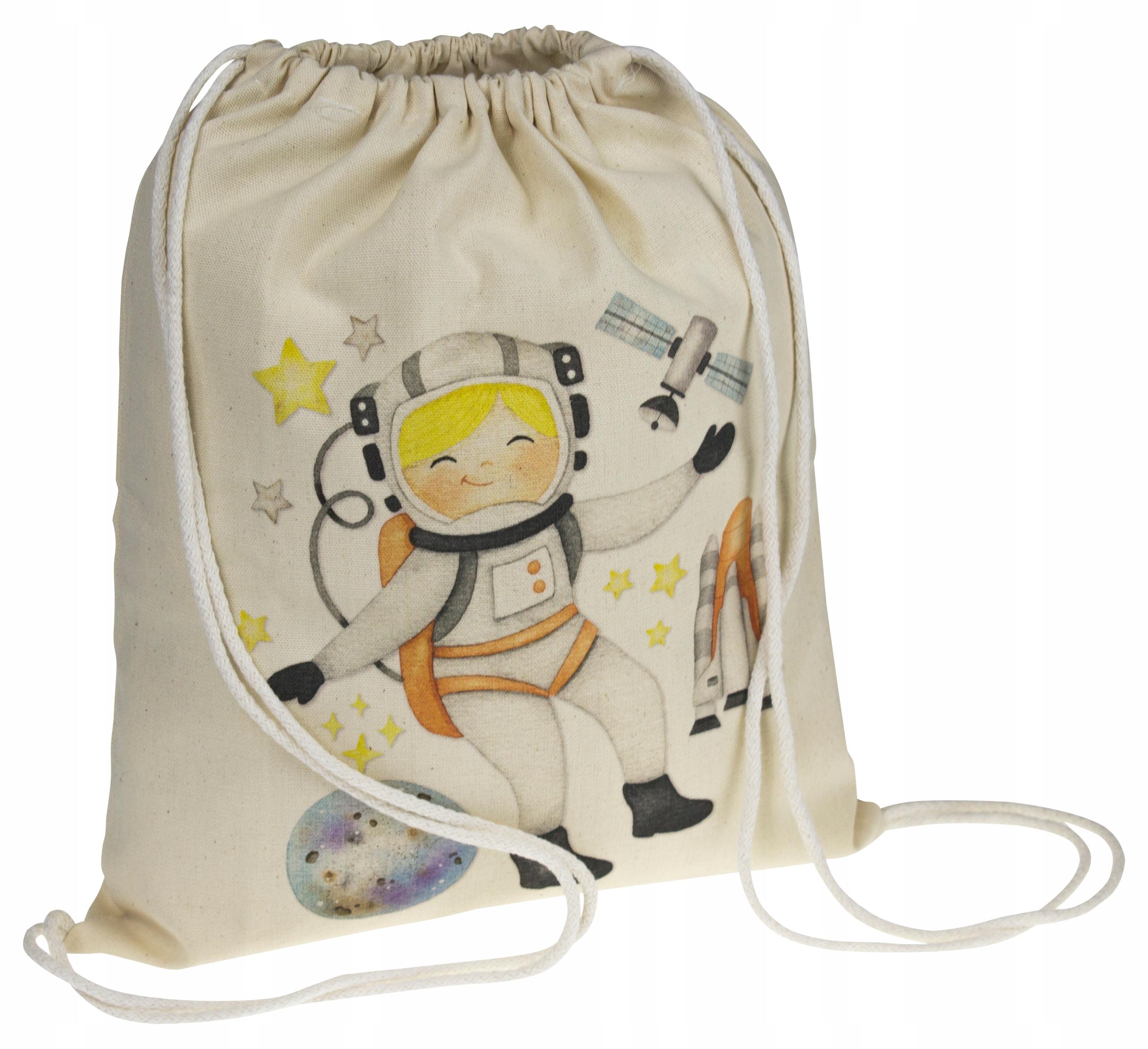 Plecak Bawełniany 34x40 cm Ecru 145g z Nadrukiem Astronauta Szkolny Eko