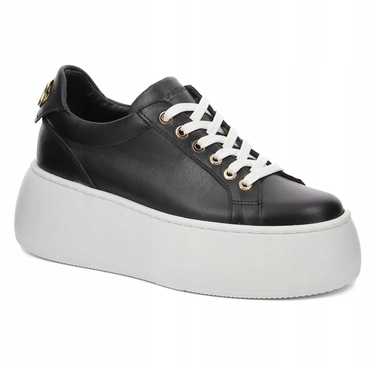 Czarne Skórzane Półbuty Sneakersy Na Platformie Carinii B9418-E50 R.38