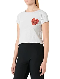 Love Moschino Damska koszulka bokserska z krótkim rękawem z nadrukiem czerwonego serca, Melange Light Gray, 44 - Koszulki i topy damskie - miniaturka - grafika 1
