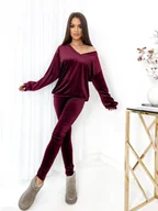 Bluzy damskie - KOMPLET DRES WELUROWY MIELCZARKOWSKI BLUZA W SEREK + LEGGINSY POLSKI PRODUKT  -  BORDO - miniaturka - grafika 1