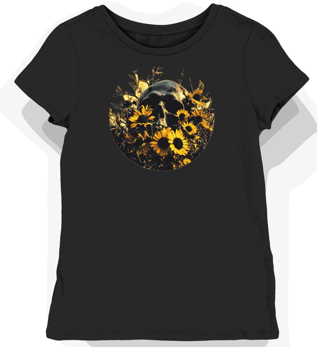 Koszulka damska czarna z nadrukiem grozy i kwiatów M