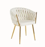 Krzesła - Krzesło Glamour Tapicerowane ROSA GOLD Beżowe Z Plecionym Oparciem - miniaturka - grafika 1