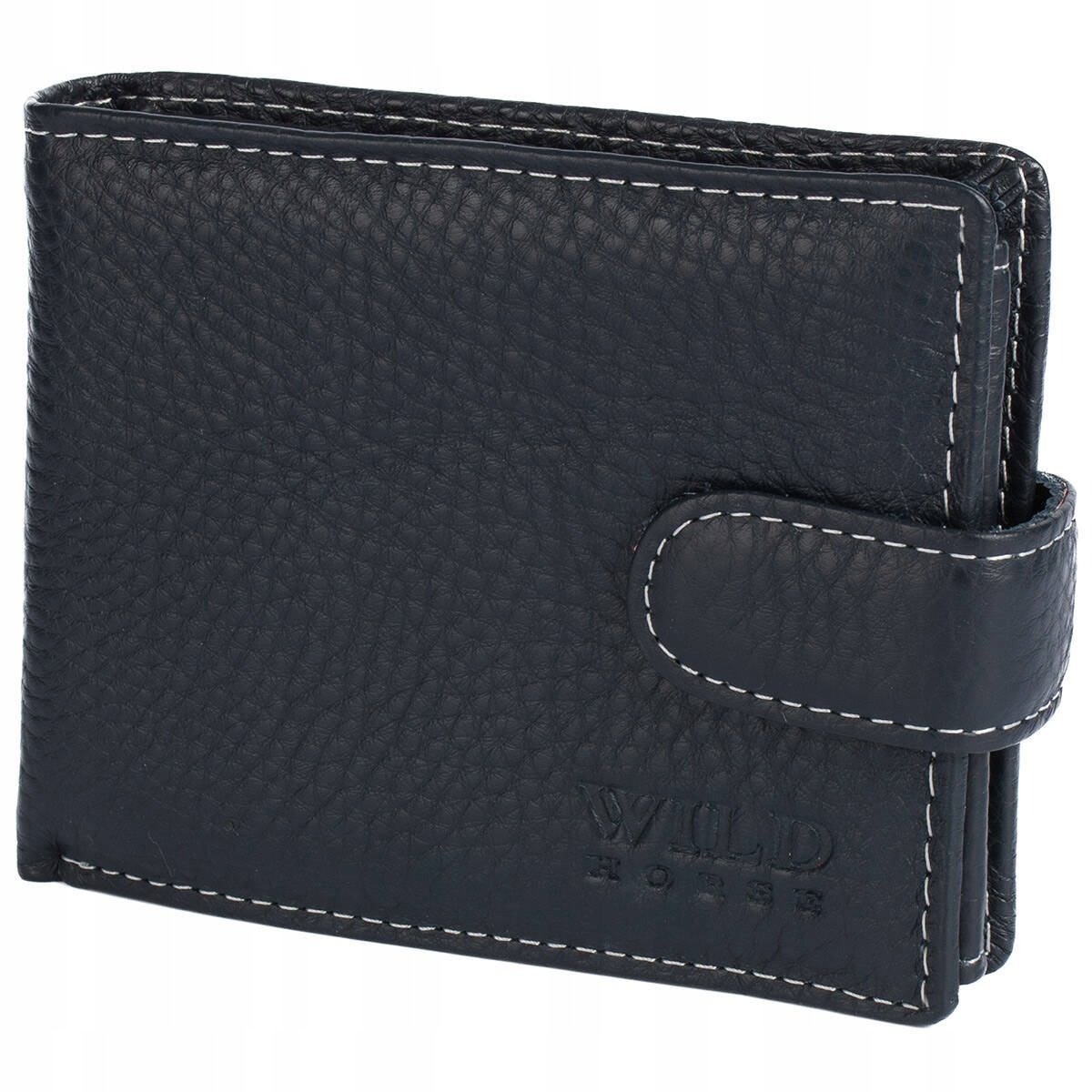 Męski portfel skórzany Wild Horse 02A granatowy z białymi przeszyciami