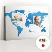 Tablice i flipcharty - Szkolna Tablica korkowa 60x40 cm, Kolorowe Pinezki, wzór Mapa świata - miniaturka - grafika 1