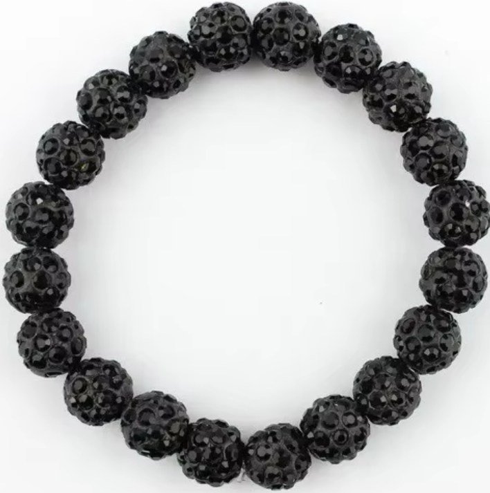 Czarna Bransoletka z Koralików Shamballa Elastyczna Ręcznie Robiona