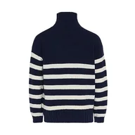 Koszulki i topy damskie - Blonda Damski top z dzianiny w paski w stylu vintage akryl morski WOLLWEISS rozmiar XS/S, Granatowa biel wełny, XS - miniaturka - grafika 1