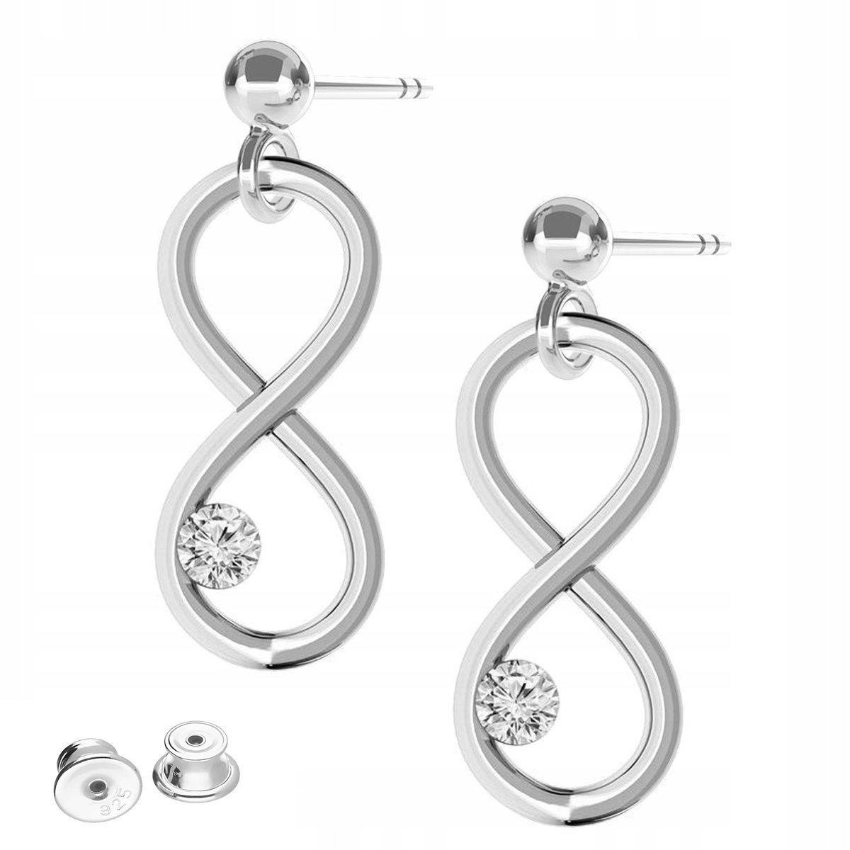 Kolczyki Srebrne Nieskończoność z Cyrkonią Ósemka Cyrkonie SREBRO 925