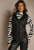 Kamizelki damskie - Czarna Kamizelka z Odpinanym Kapturem i Pikowanym Wzorem Tiozarе - miniaturka - grafika 1