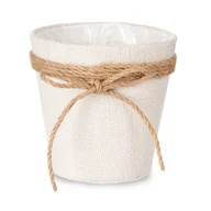Donice - Osłonka na doniczkę pleciona z jutową kokardą, Ø 13 cm - miniaturka - grafika 1
