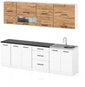 Meble kuchenne - Meble Kuchenne Szare Z Drewnem Marocco 2.6m Nowoczesne Szafki Dąb Wotan - miniaturka - grafika 1