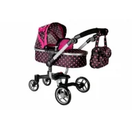 Wózki dla lalek - Import LEANToys Wózek dla lalek Alice czarny w różowe groszki 5245-uniw - miniaturka - grafika 1