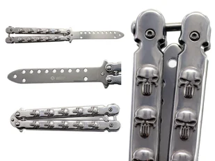 Nóż motylkowy Kandar treningowy srebrny w czaszki - Noże - miniaturka - grafika 1