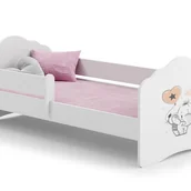 Łóżka dla dzieci i młodzieży - Białe Łóżko Dziecięce 140x70 cm z Motywem Słonia i Barierką – W Zestawie Materac Piankowy, Pełna Konstrukcja 144x78x65 cm - miniaturka - grafika 1