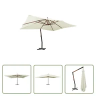 Parasole ogrodowe - The Living Store Wiszący parasol z drewnianym słupkiem - 400x300 cm - piaskowy - Parasol Wiszący - miniaturka - grafika 1