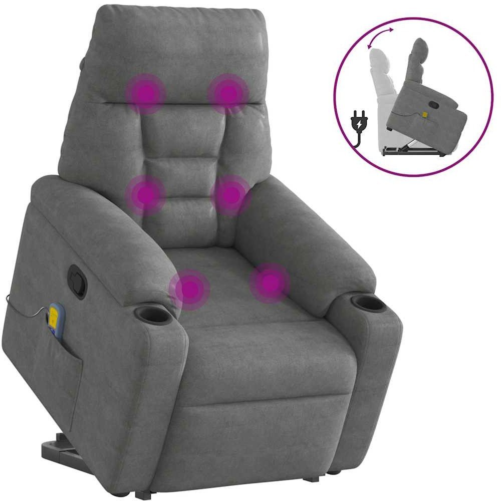 vidaXL Podnoszony fotel masujący, rozkładany, ciemnoszary, mikrofibra