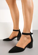 Czółenka - Czarne Eleganckie Brokatowe Czółenka Vices na Obcasie z Wkładką ze Skóry Naturalnej Leadora - miniaturka - grafika 1