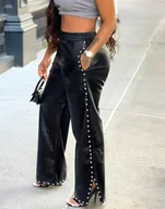 Spodnie damskie - Skórzane damskie spodnie z ćwiekami - Czarny - miniaturka - grafika 1