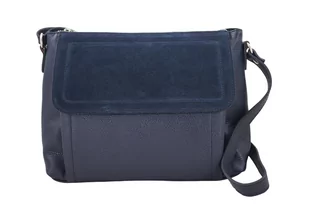 Torebka skórzana z zamszową klapką - Granatowa - Torebki damskie Torebka skórzana z zamszową klapką - Granatowa - Torebki damskie - miniaturka - grafika 1