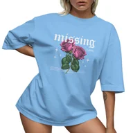 Koszulki i topy damskie - T-SHIRT OVERSIZE LUŹNA KOSZULKA RÓŻE BAWEŁNA L SUKIENKA JAKOŚĆ - miniaturka - grafika 1