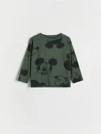 Bluzki dla niemowląt - Reserved - Bawełniany longsleeve Mickey Mouse - ciemnozielony - miniaturka - grafika 1