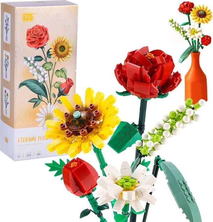 SERIA KWIATY Klocki konstrukcyjne Bukiet kolorowych kwiatów 568ele ZA5346