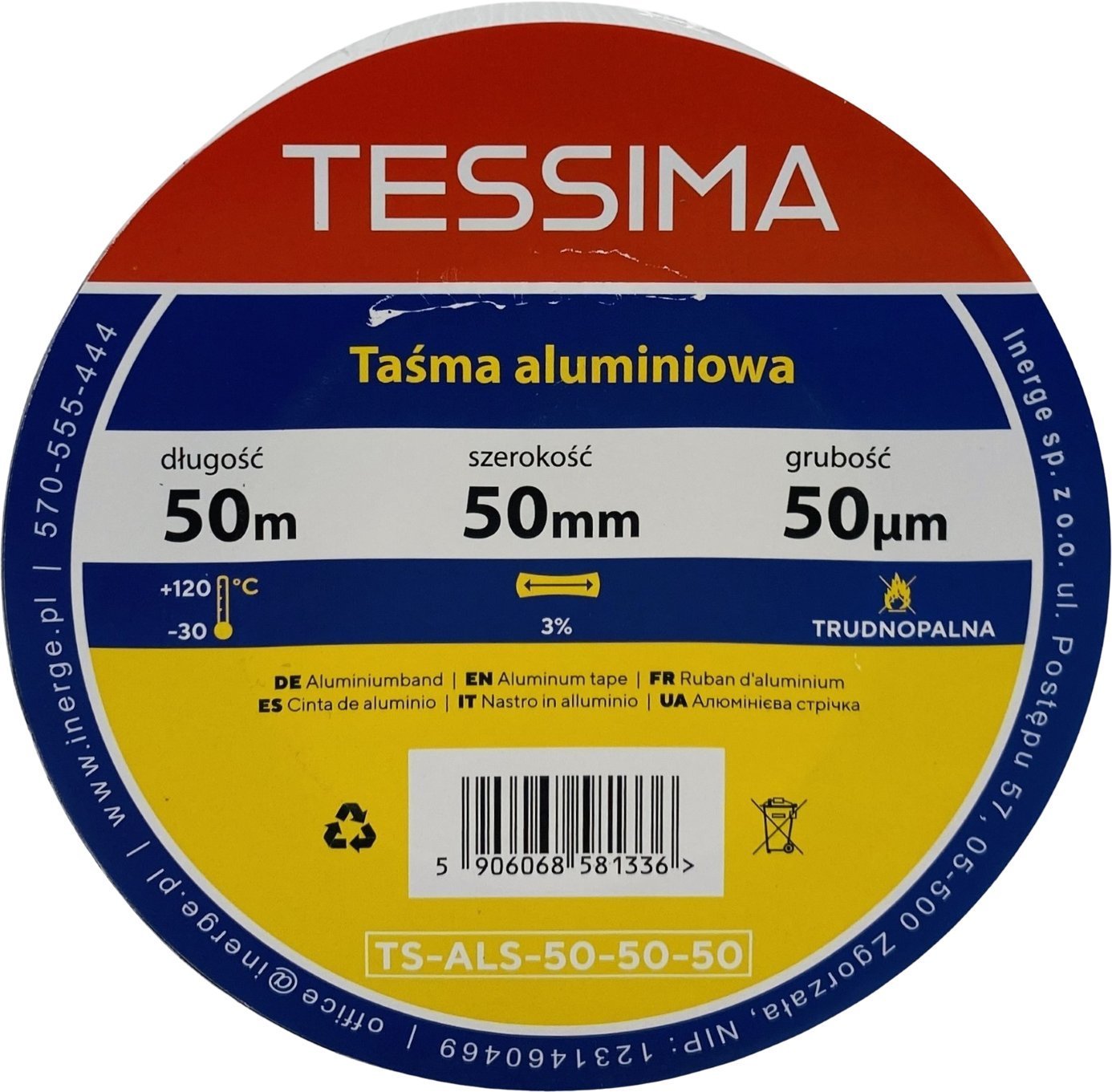Taśma aluminiowa 50m 50mm 0.05mm TESSIMA
