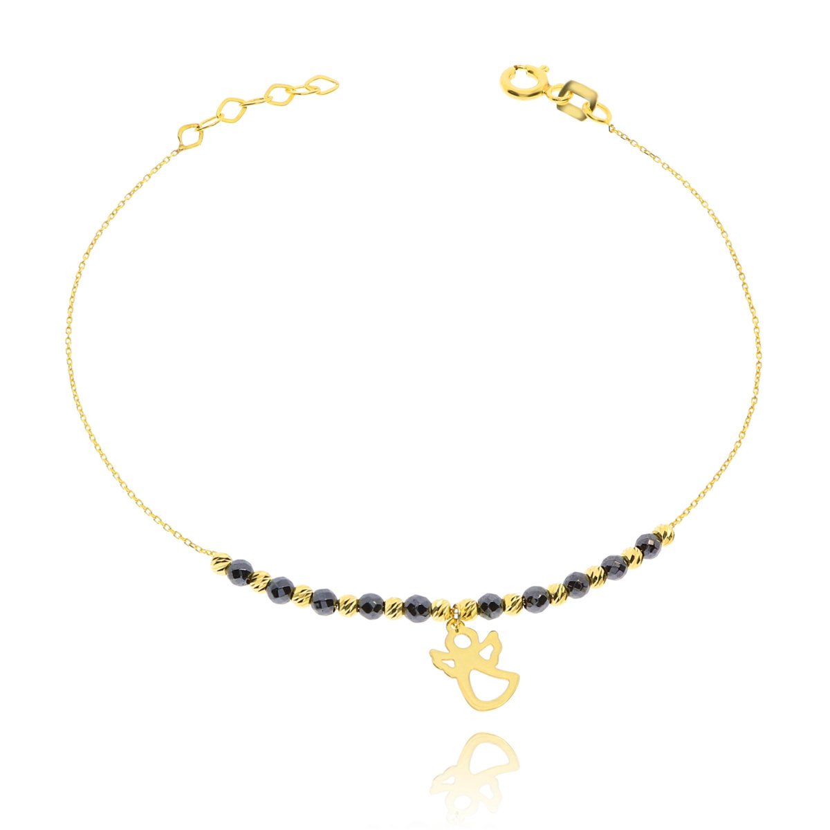 Złota bransoletka z aniołkiem i kamieniami pr. 333