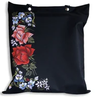 Torby i wózki na zakupy - Torba Folk Łowicki Róże, impregnowana, czarna, 35x42 cm - miniaturka - grafika 1