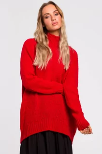 Swetry damskie - Asymetryczny sweter z półgolfem - czerwony - Merg - grafika 1