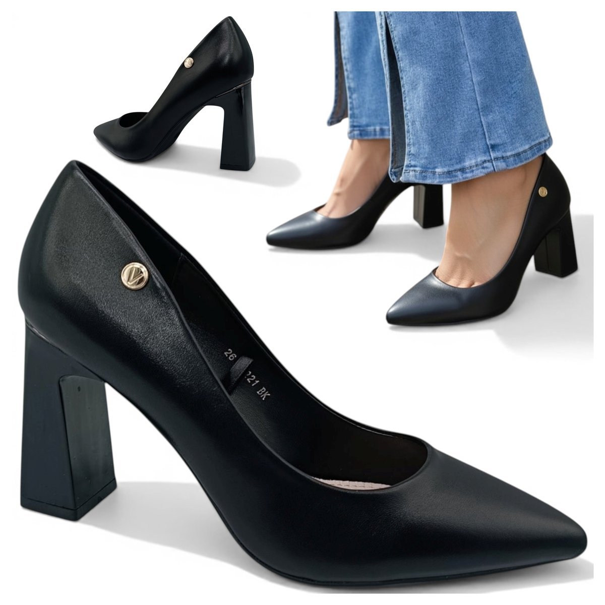 Czółenka Damskie na Słupku 8cm Wsuwane Półbuty Eleganckie Czarne Vinceza 37