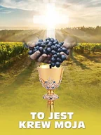 Ikony i obrazy sakralne - Baner na Boże Ciało "To jest krew moja" 75x100 cm - miniaturka - grafika 1