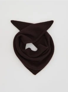 Reserved - Szal z wełną i kaszmirem - ciemnobrązowy - Czapki damskie - miniaturka - grafika 1