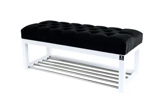 Ławka na buty 50cm EMRAWOOD drewno lite kolor biały siedzisko pikowane kolor czarny - Ławki do przedpokoju Ławka na buty 50cm EMRAWOOD drewno lite kolor biały siedzisko pikowane kolor czarny - Ławki do przedpokoju - miniaturka - grafika 1