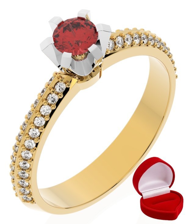 ZŁOTY PIERŚCIONEK ZARĘCZYNOWY 585 14k RUBIN 0,19 ct + PUDEŁKO R11