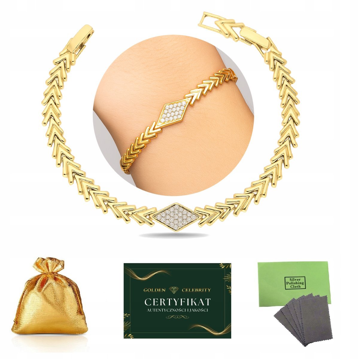 BRANSOLETKA STAL CHIRURGICZNA ELEGANCKA Z CYRKONIAMI DLA KOBIETY NA PREZENT