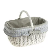 Torby i wózki na zakupy - Wiklinowy Kosz na Zakupy Wybielany i Obszyty Tkaniną 42x34 H21/35 cm - miniaturka - grafika 1