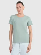 Koszulki i topy damskie - 4F T-shirt regular z nadrukiem damski - turkusowy S - miniaturka - grafika 1