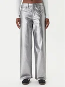 Spodnie damskie - adidas Jeansy Firebird KD2922 Srebrny Loose Fit - miniaturka - grafika 1