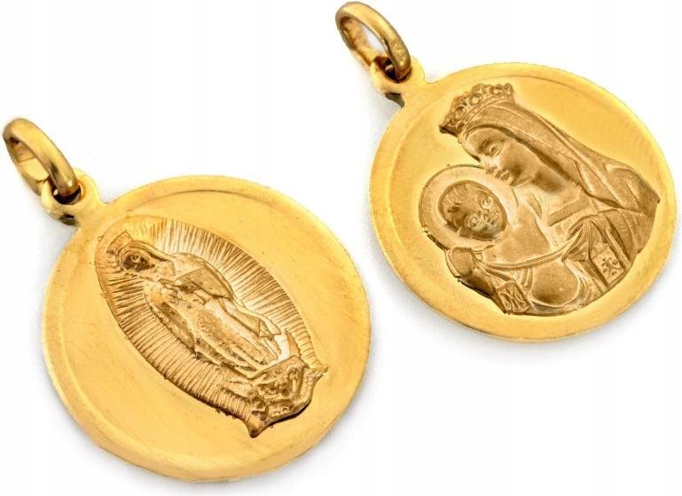 Medalik złoty dwustronny kółko 585 Matka Boska 3.48g na chrzest wisior