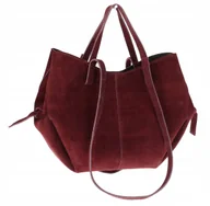 Torebki damskie - Włoska torebka damska VERA PELLE skórzana zamszowa shopper MB09 Bordowa - miniaturka - grafika 1