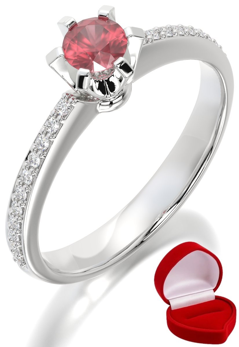 ZŁOTY PIERŚCIONEK ZARĘCZYNOWY 585 14k RUBIN 0,24 ct BIAŁE ZŁOTO R30