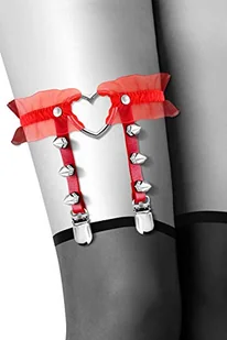 Bijoux Pour Toi 6060100030 Podwiązka w stylu czerwonej skóry z metalowym sercem tiul/metalowe końcówki - Akcesoria do bielizny - miniaturka - grafika 1