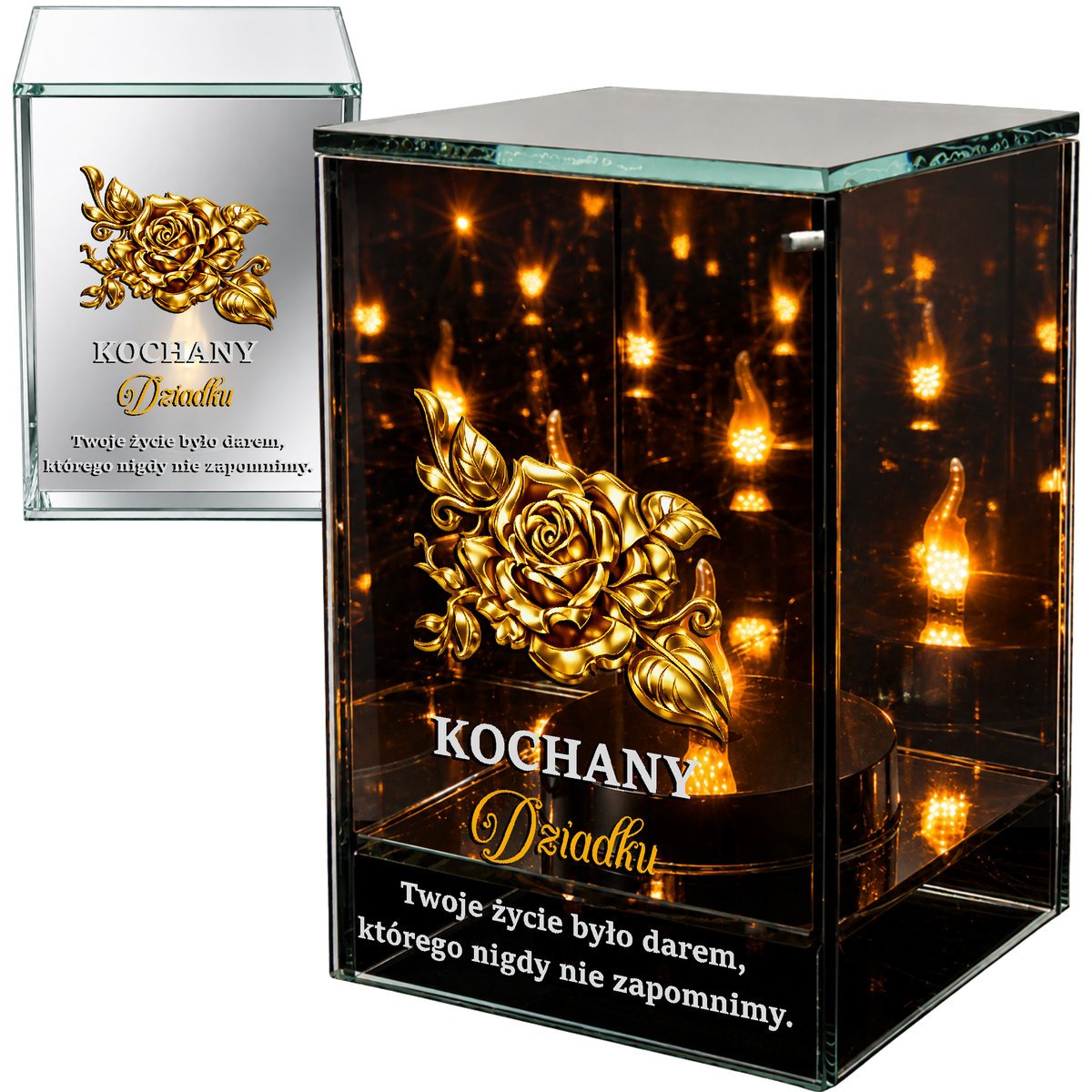 Znicz na Dzień Dziadka Lampion LED Lustrzany Nadruk UV Elegancki 3D