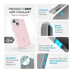 Speck Presidio2 Grip ClickLock & MagSafe - Etui iPhone 15 / iPhone 14 / iPhone 13 (Nimbus Pink/Dahlia Pink) - Etui i futerały do telefonów - miniaturka - grafika 3