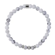 Bransolety męskie - Białe koraliki howlitu męska bransoletka z kamieniami - Manoki - miniaturka - grafika 1