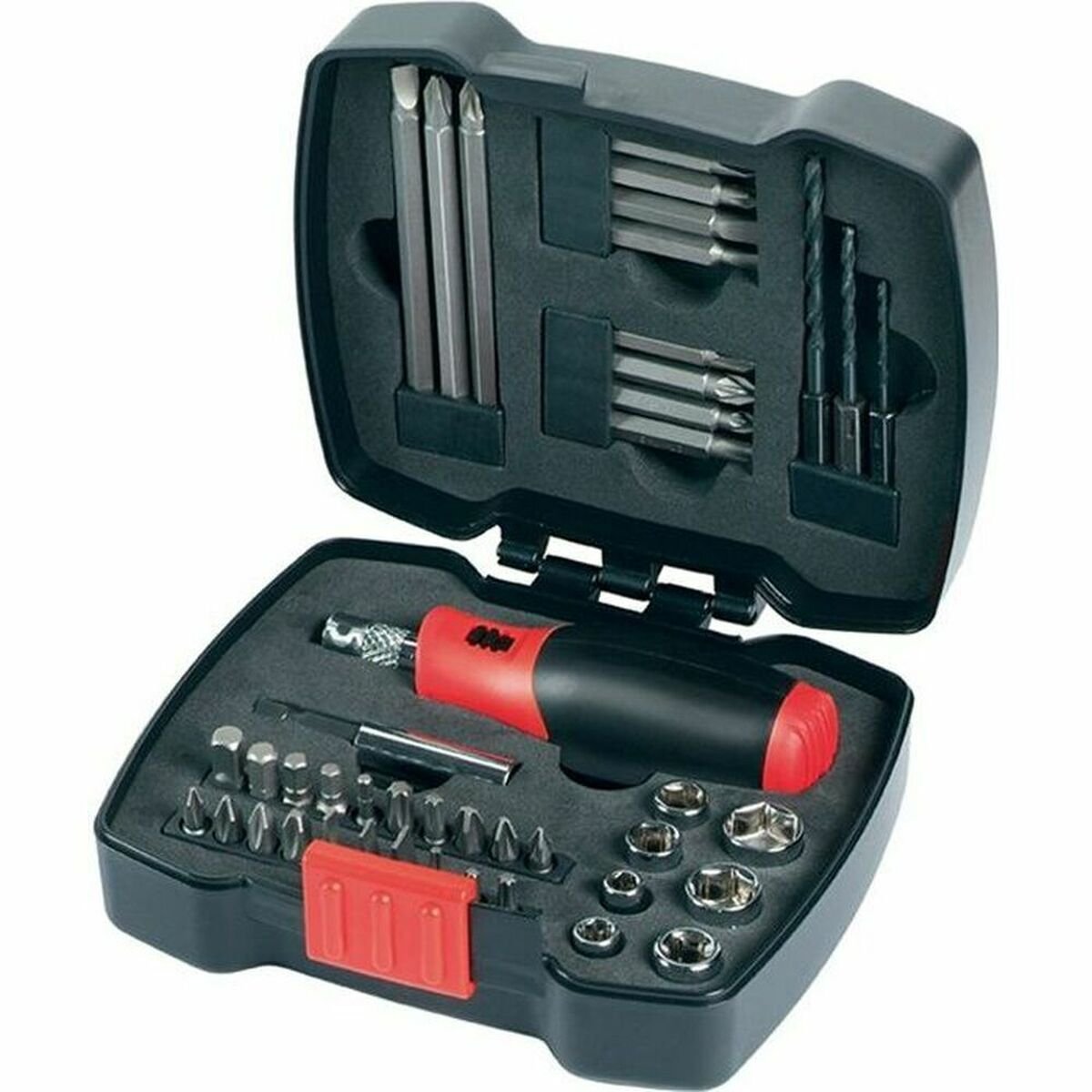 Black&Decker Black + Decker A7175 zestaw do wkręcania z grzechotką, składający się z ostrzy wkrętaka, końcówek nasadowych, bitów i wierteł, 43 części, w walizce A7175-XJ