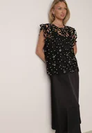 Sukienki - Czarna Satynowa Sukienka na Ramiączka z Wiskozy i Bawełny z Narzutką Messishis - miniaturka - grafika 1