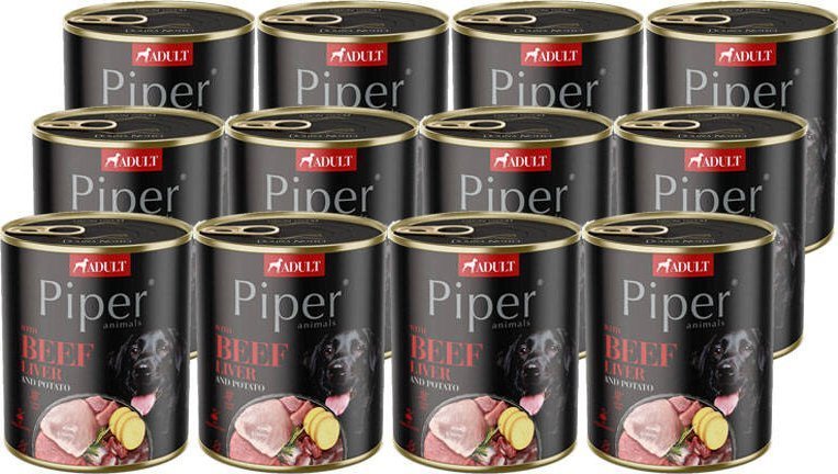 Mokra Karma dla psa Piper Animals z wątróbką wołową i zmiemniakiem zestaw 12 x 800 g