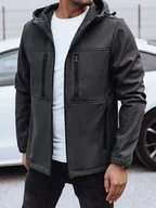 Kurtki męskie - Kurtka męska przejściowa softshell z kapturem ciemnoszara Dstreet TX4817 - miniaturka - grafika 1
